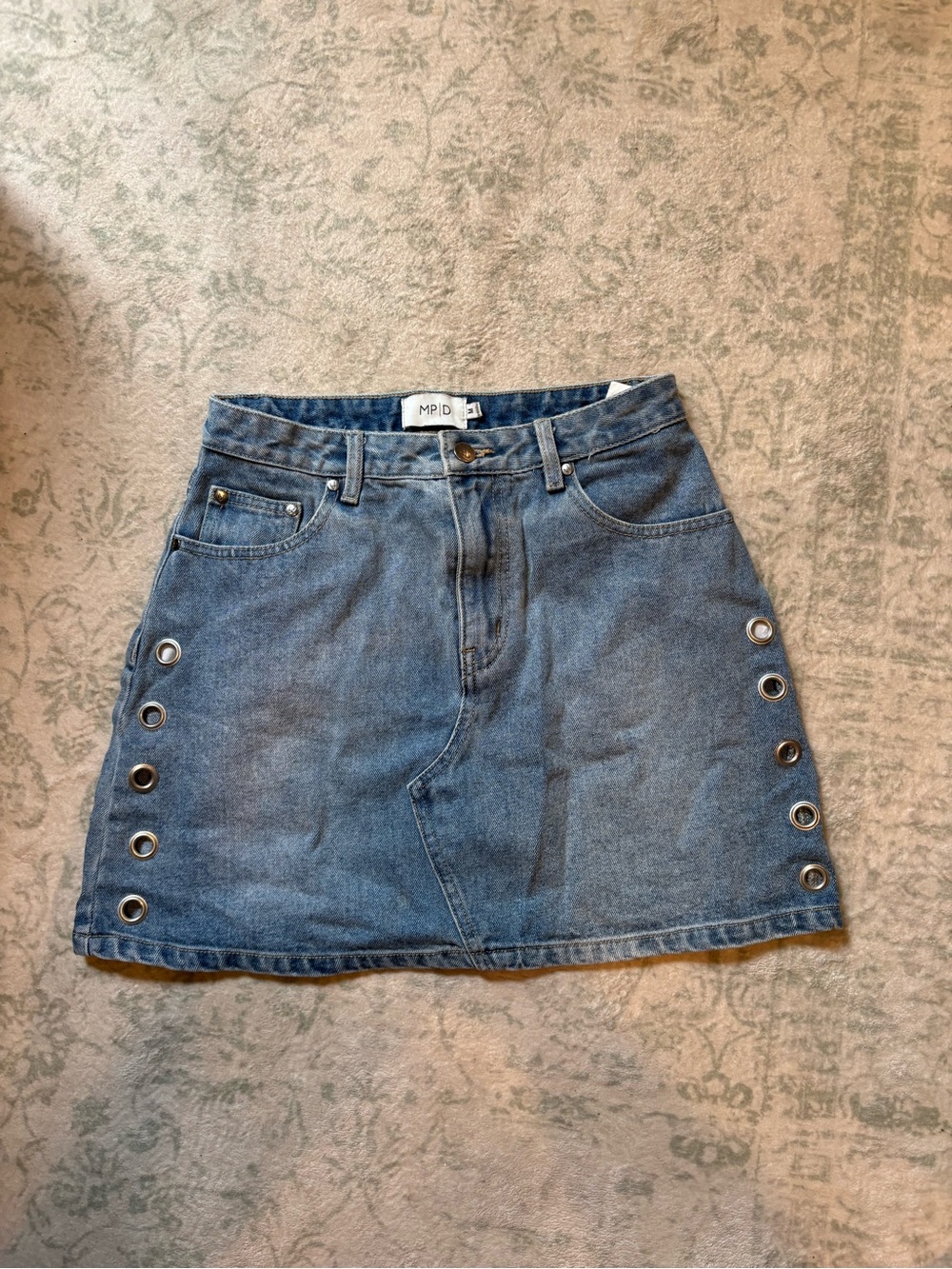 Denim Grommet A-Line Skirt - Blue